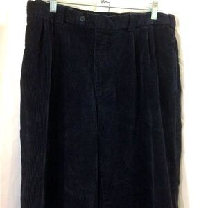 Vintage 1990s Perry Ellis Wide Wale Corduroy Pants Black Pleated Cuffed 34x34
